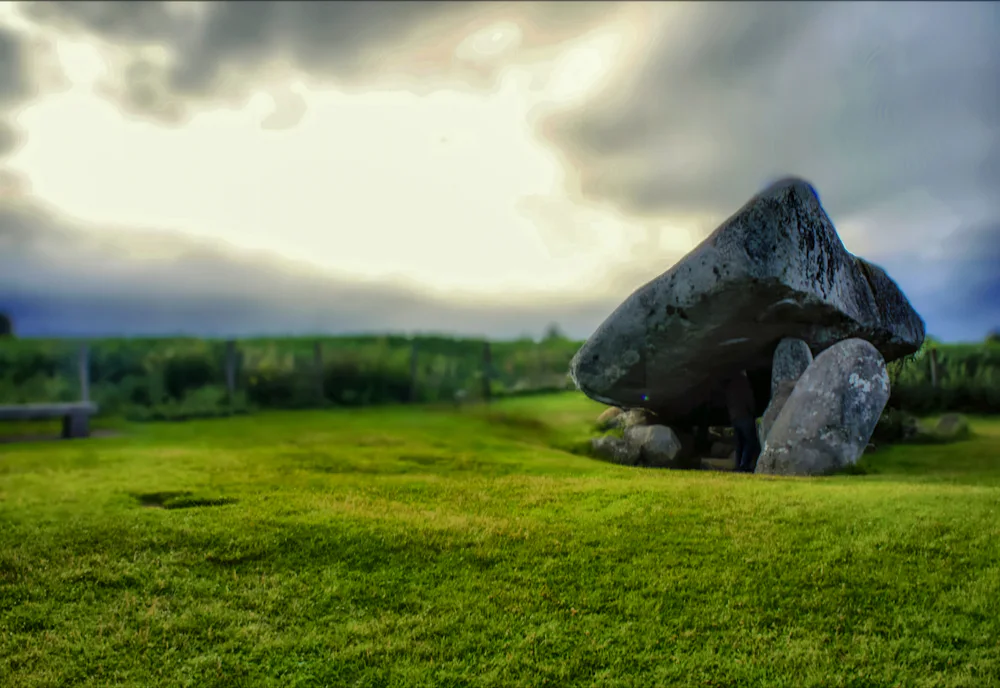 Brownshill Dolmen standing in a green field in County Carlow