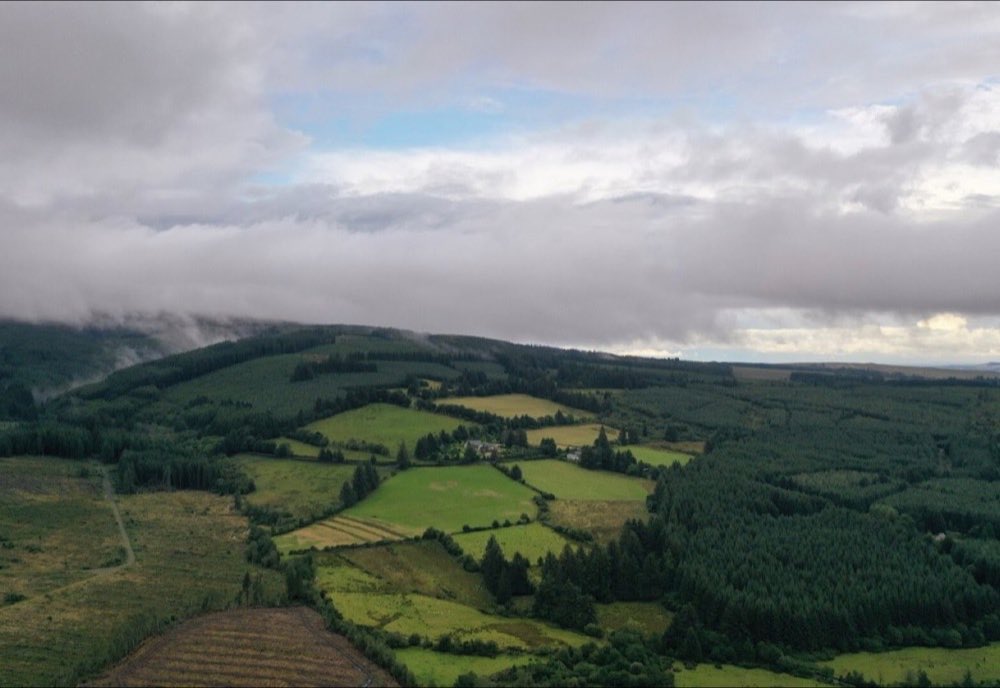 Patchwork fields below the Slieve Bloom Mountains, County Laois